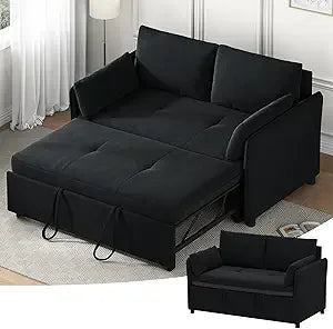 3 In 1 Convertible Sleeper Sofa Bed Pull Out Couch Futon Couches for Living Room with Adjustable Backrest and Disassemble Pillow