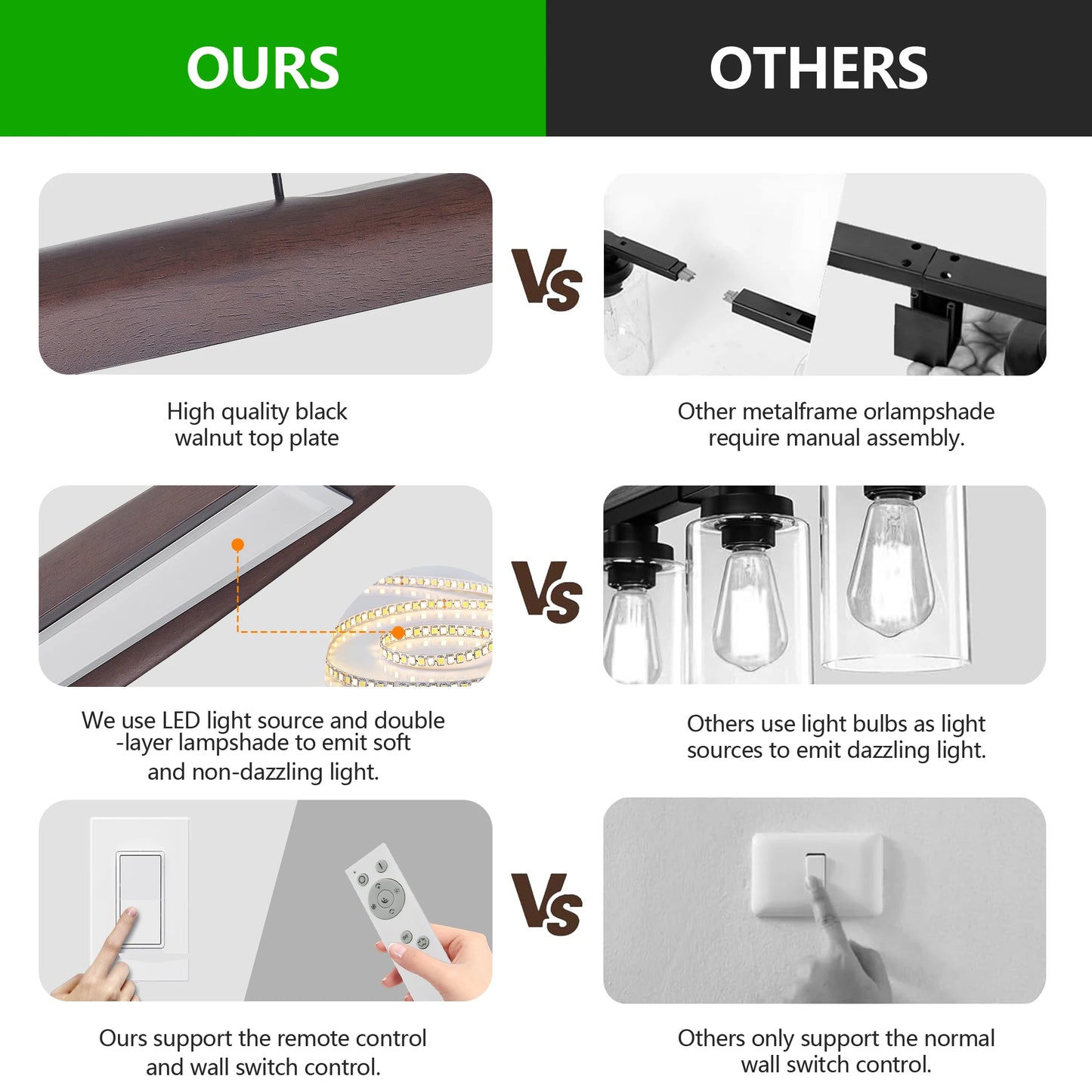 ARLGSITE Wood Led Linear Pendant Light Dimmable Island