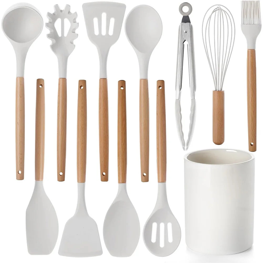 Shunmaii Kitchen Utensil Set Silicone Spatulas Wooden Handle