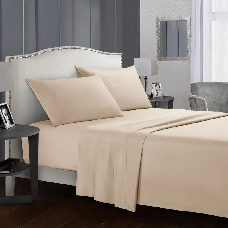 Solid Color Soft Brushed Bed Set Fitted Sheet Flat Sheet Pillowcase Bedding Set Twin Full Queen California King 3 Piece 4 Piece