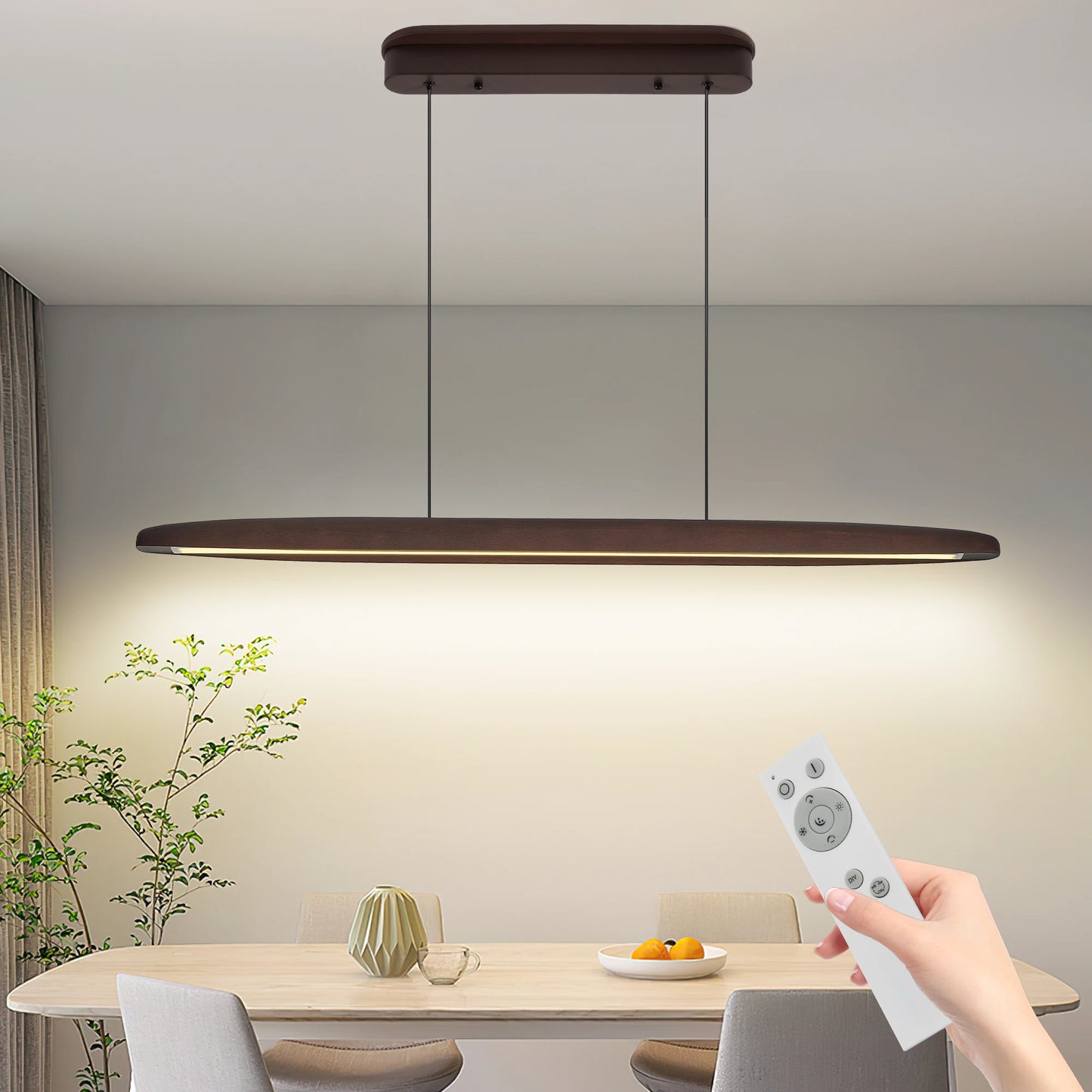 ARLGSITE Wood Led Linear Pendant Light Dimmable Island