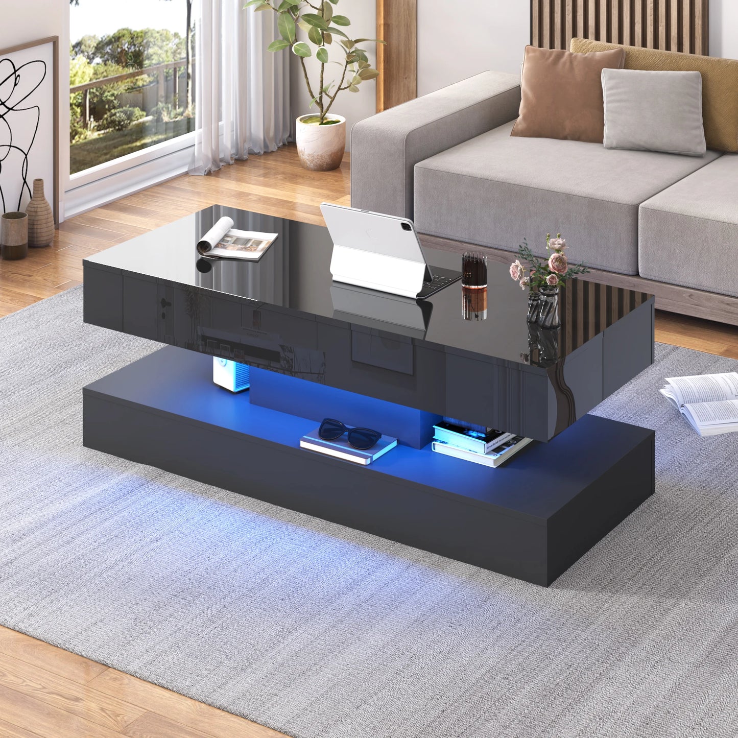 QiaoShiRen LED Coffee Table For Living Room With Storage