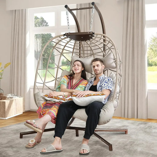 XMSJ Luxury Wicker Hanging Egg Chair With Stand And Cushion