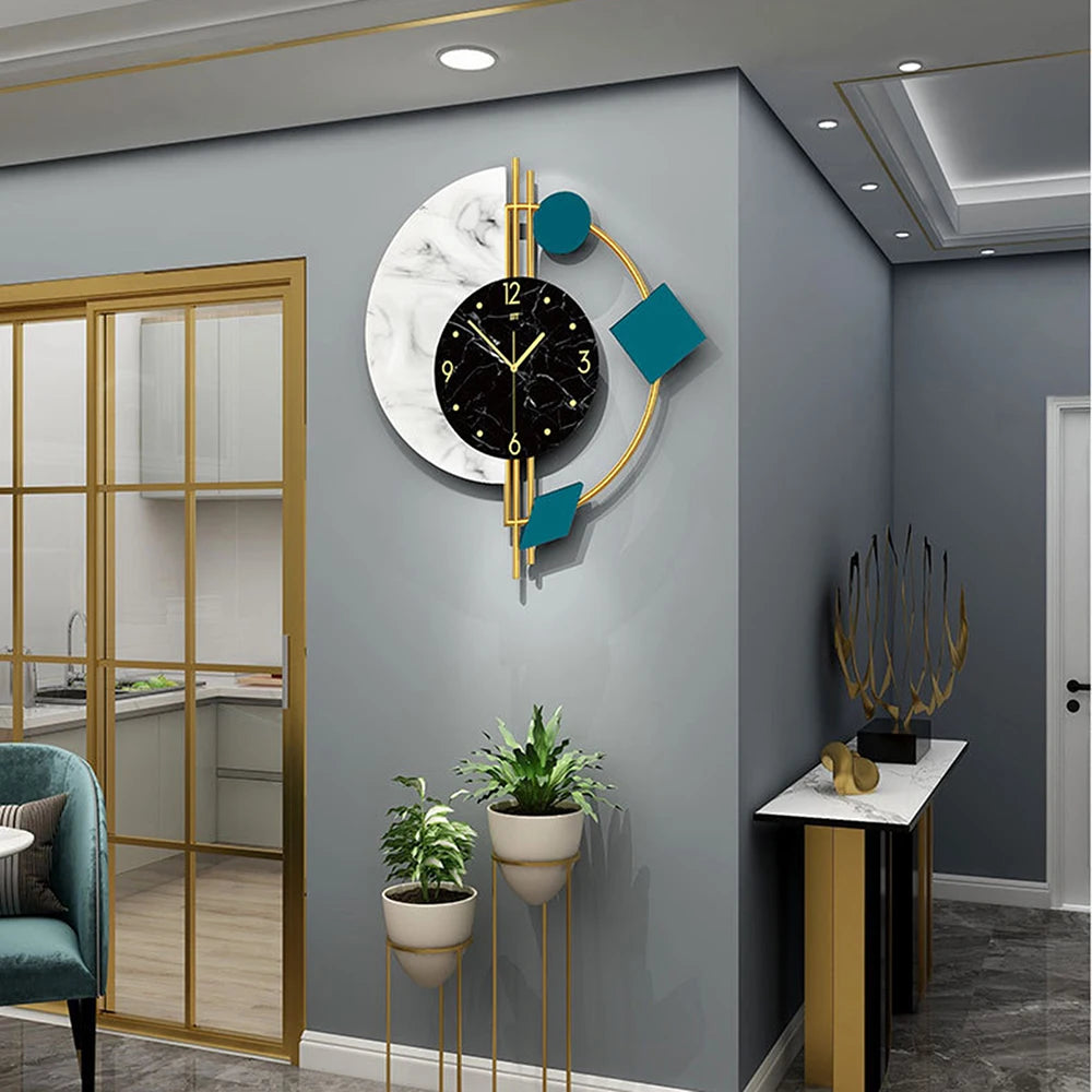 Combination Silent Semicircle Marble Quartz Wall Clock Deco
