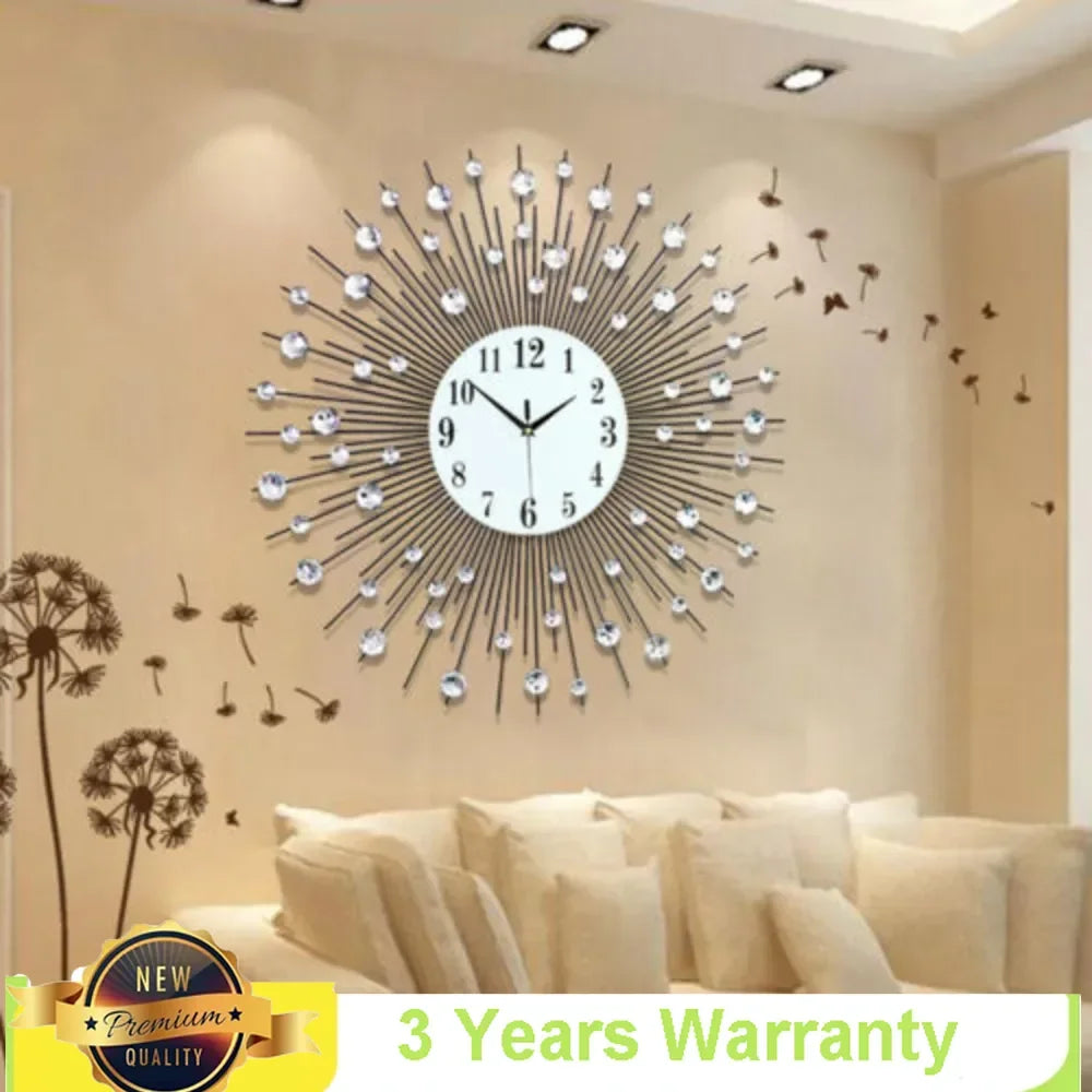 Display Sunburst Metal Wall Clock Modern Diamond Design