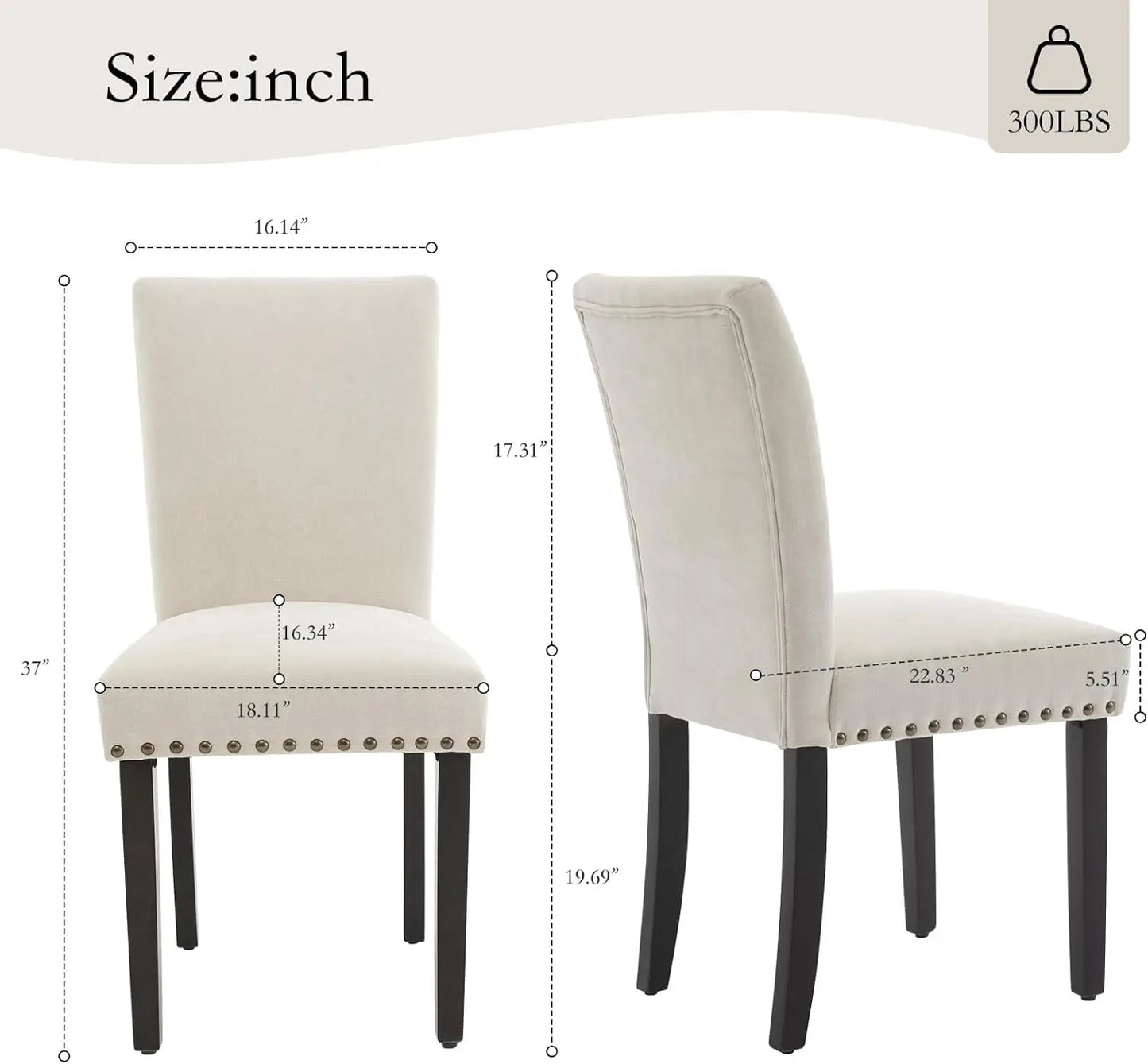 Studyset Dining Chairs Set Of 2 Upholstered Parsons With Nailhead Trim And Sturdy Wood Legs