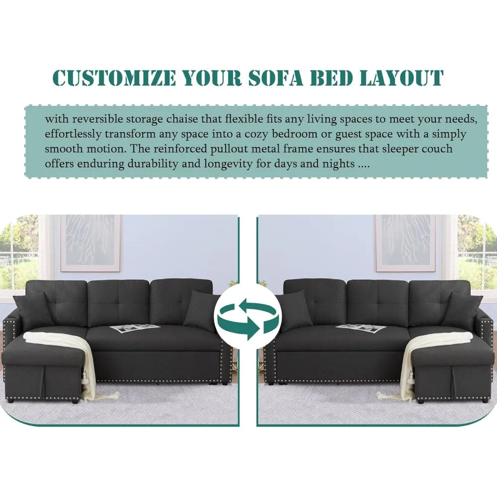 ANGDUO Convertible Sleeper Sofa With Pull Out Bed Storage