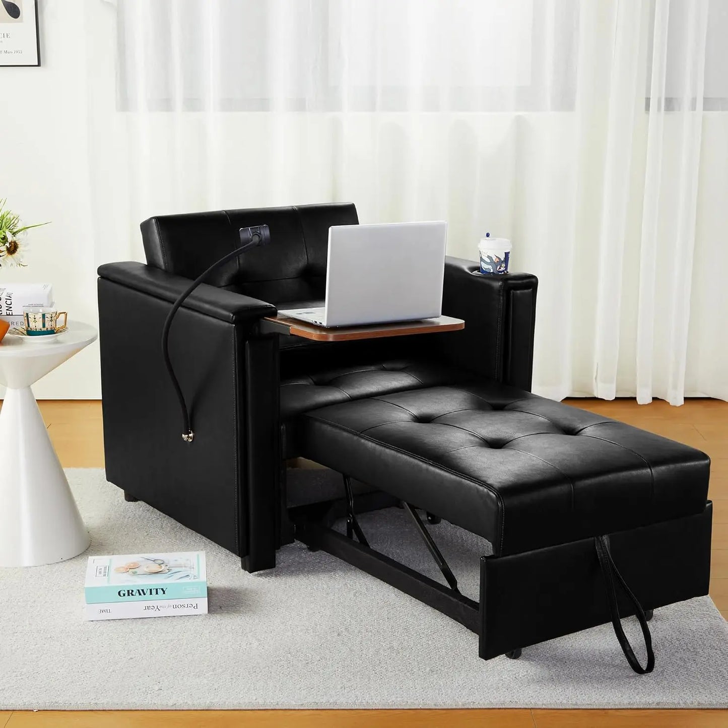 Velvet Convertible Chair Bed, 3 in 1 Multi-Functional Sleeper