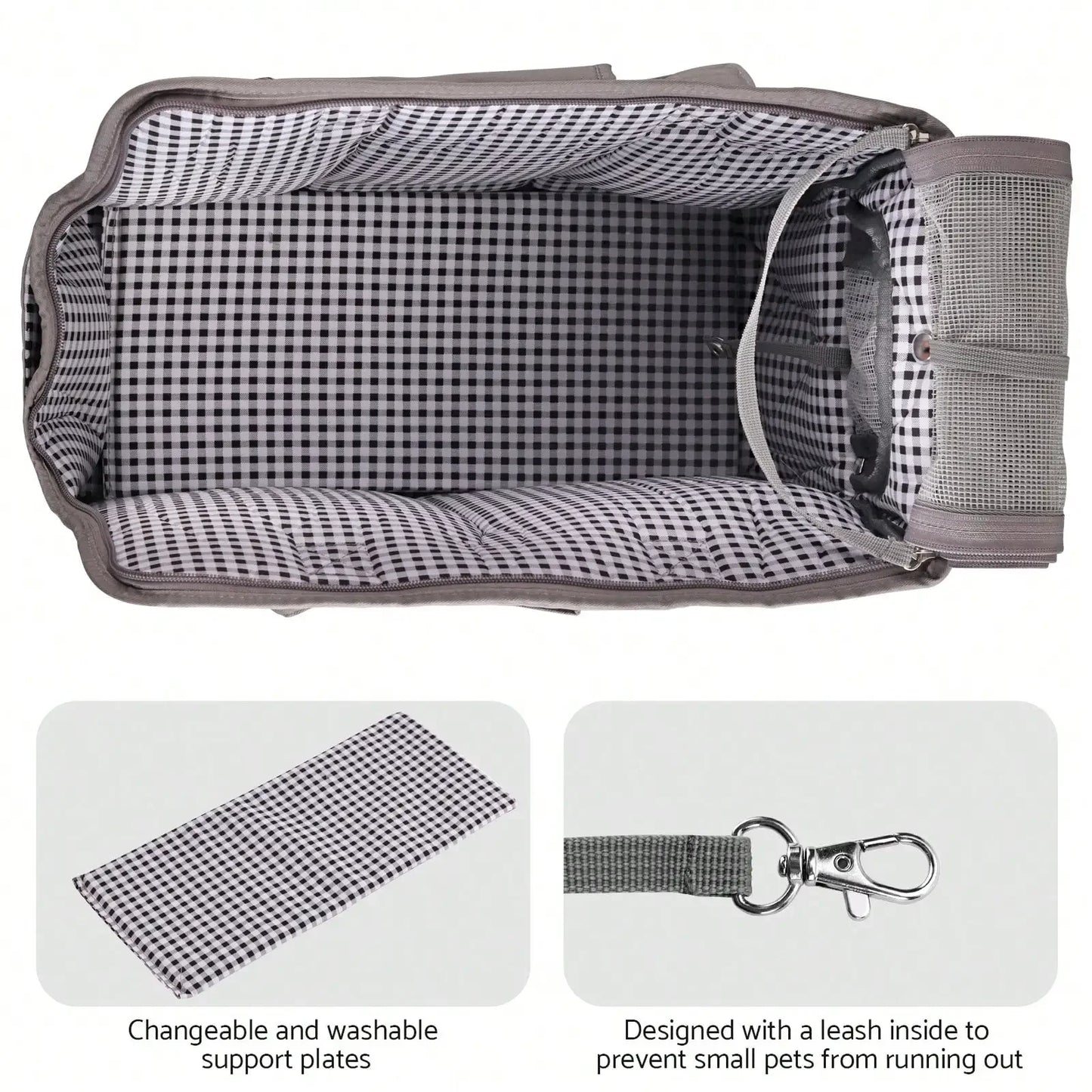 Removable Women's Pet Carrying Handbag Dark Gray Small Dog Cat Carrier Purse for Walking Cats Puppies