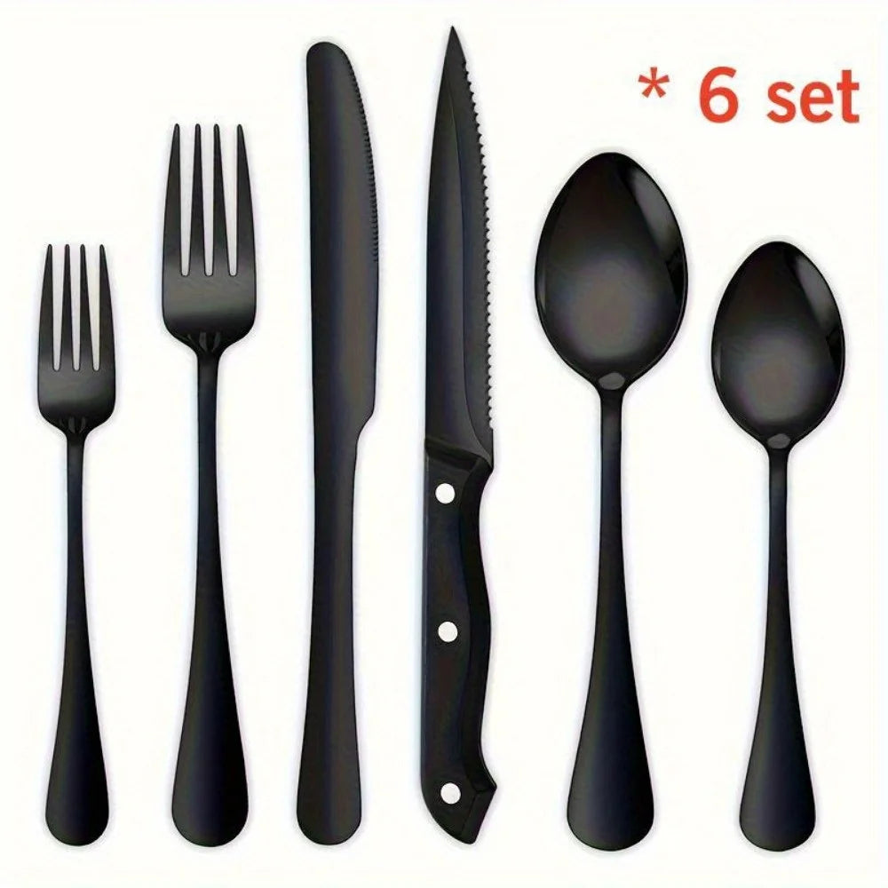30 Piece Black Silverware Set With Steak Knives Food Grade Stainless Steel Flatware Tableware Cutlery Set