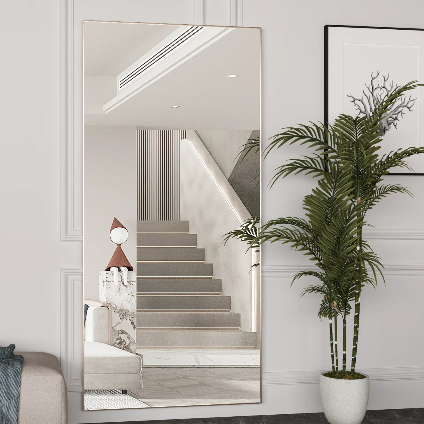 CASSILANDO Floor Standing Mirror Industrial Metal Frame