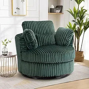 DAFIFY Swivel Barrel Chair Corduroy Armchair With Pillows