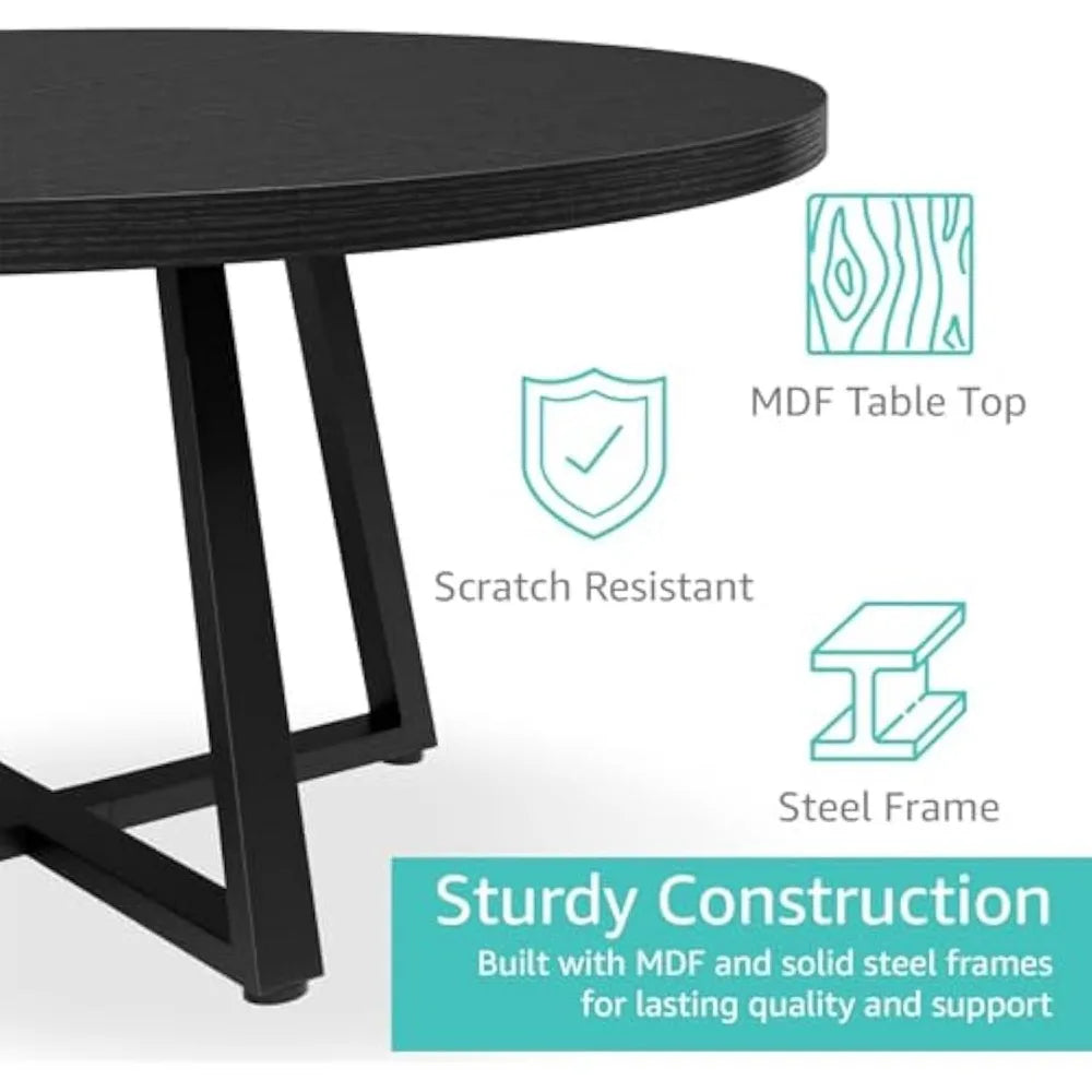 Black Round Dining Table for 6 - Modern Circle 51 Inch Large Room Kitchen Dinning Tables for 4 to 6 Person Seats Small Spaces Wo