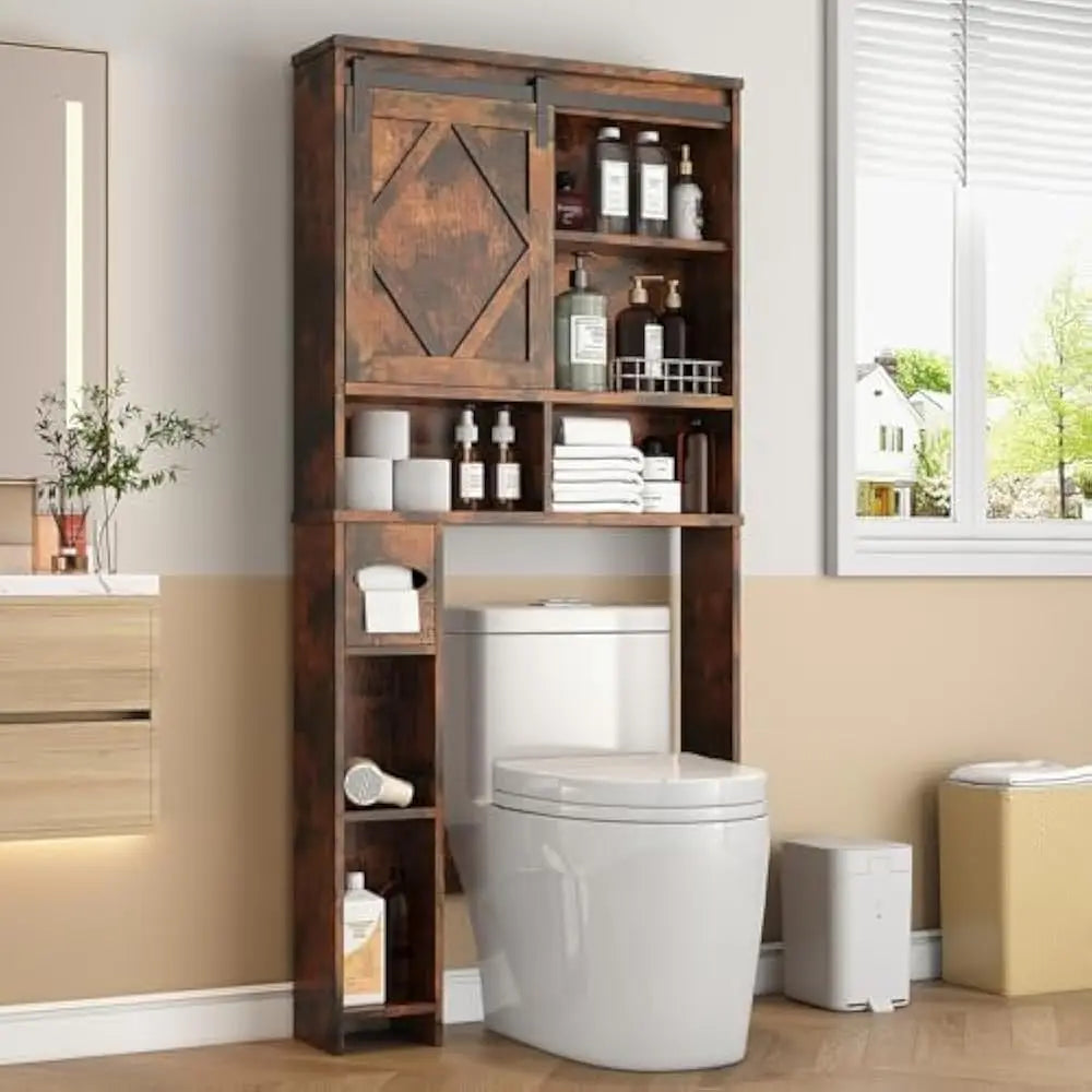 High Concerned Toilet Storage Cabinet With Clear Doors