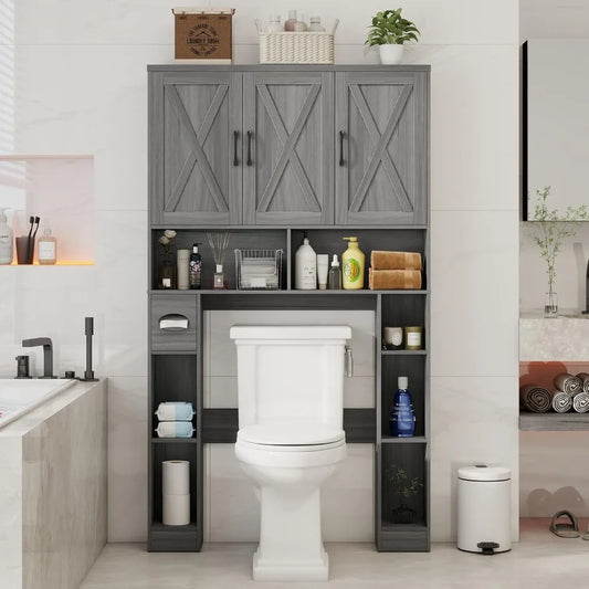 Farmhouse Over Toilet Storage Cabinet Barn Doors Organizer