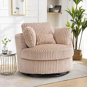 DAFIFY Swivel Barrel Chair Corduroy Armchair With Pillows