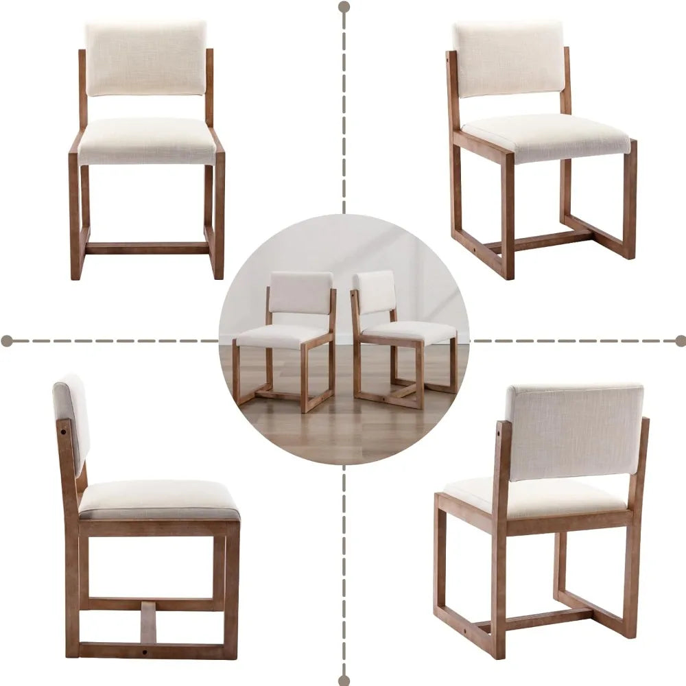 MKDK Mid Century Dining Chairs Set Of 6 Linen Upholstered