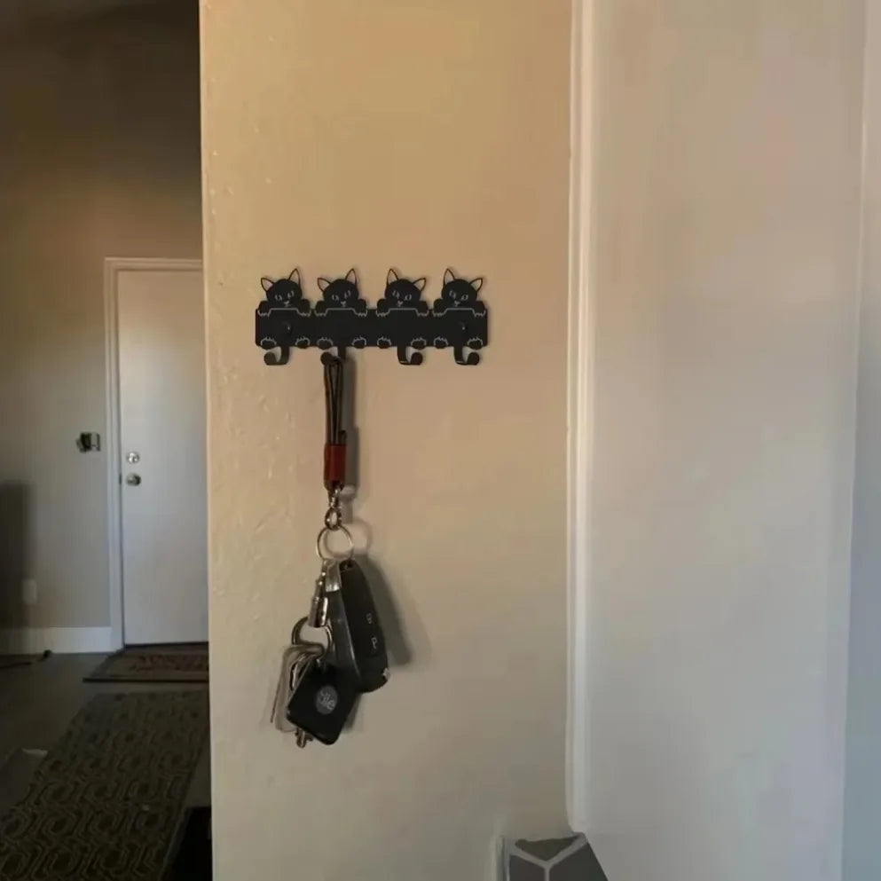 Decorative Black Metal Cats Key Rack Wall Mounted Key Holder Stylish Functional Entryway Storage