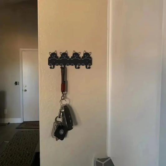 Decorative Black Metal Cats Key Rack Wall Mounted Key Holder Stylish Functional Entryway Storage