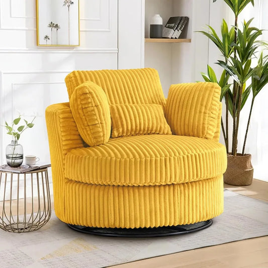 DAFIFY Swivel Barrel Chair Corduroy Armchair With Pillows