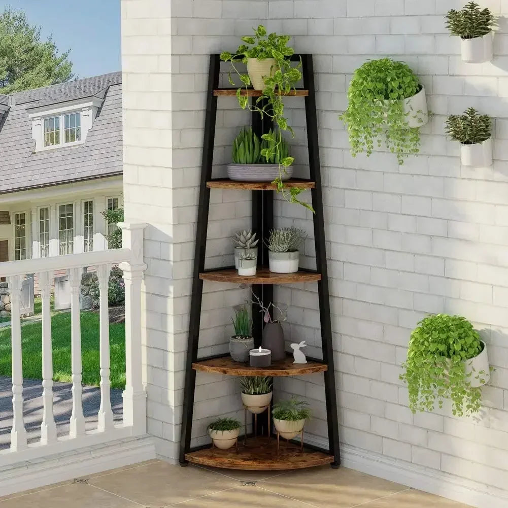 5 Tier Corner Bookshelf and Bookcase, 70 inch Tall Corner Shelves Standing Shelving Unit Indoor Plant Stand for Living Room