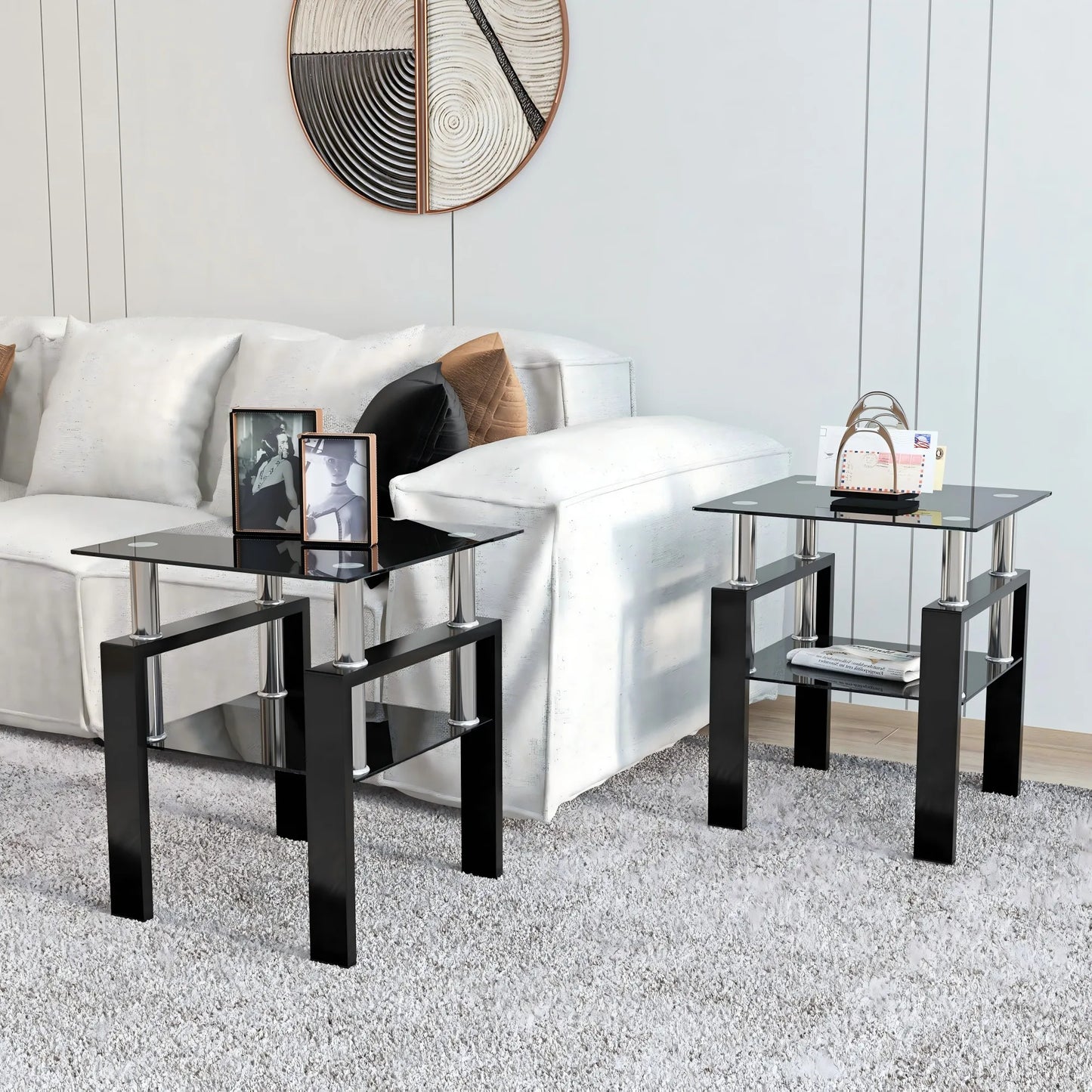 Folded Modern Tempered Glass Coffee Table Two Piece Set