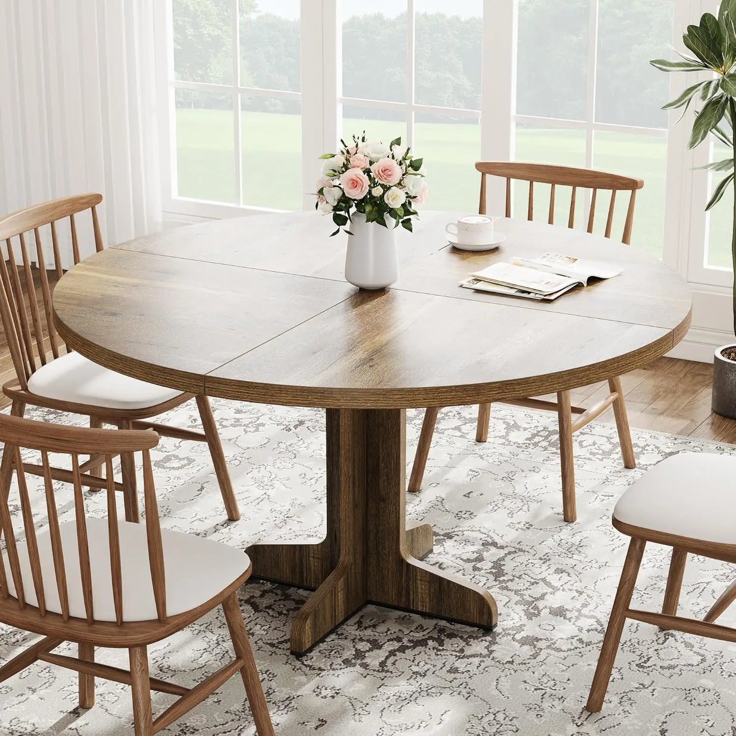 Studyset Round Dining Table For 4 Farmhouse Wood Base