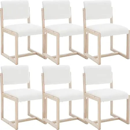 MKDK Mid Century Dining Chairs Set Of 6 Linen Upholstered