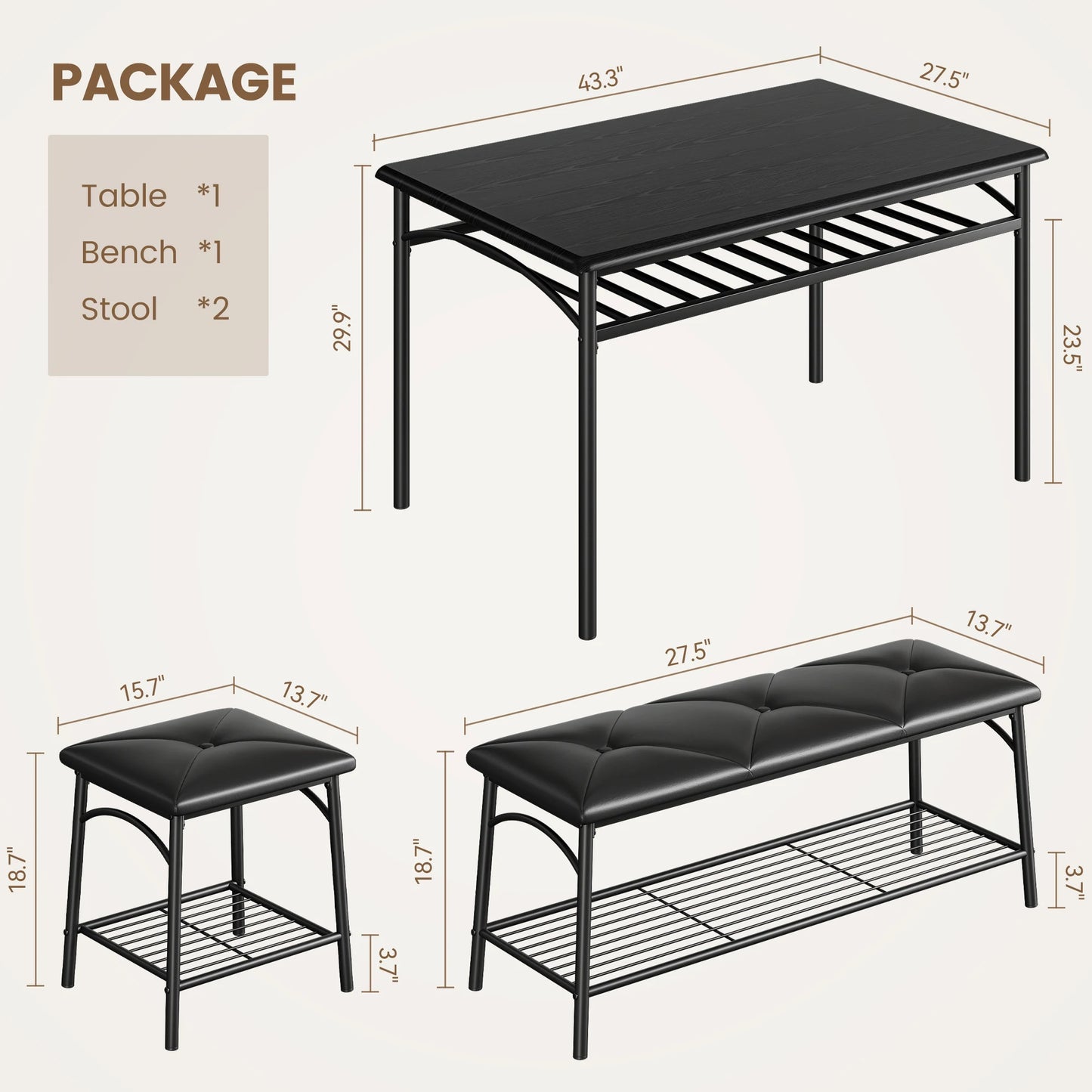 HobbyLane Dining Table Set For 4 With Upholstered Bench
