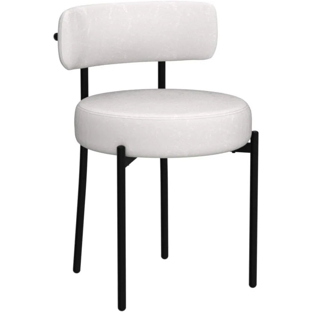 Dining Chairs Set of 6 White Boucle Upholstered Chairs with Curved Backrest and Black Metal Legs