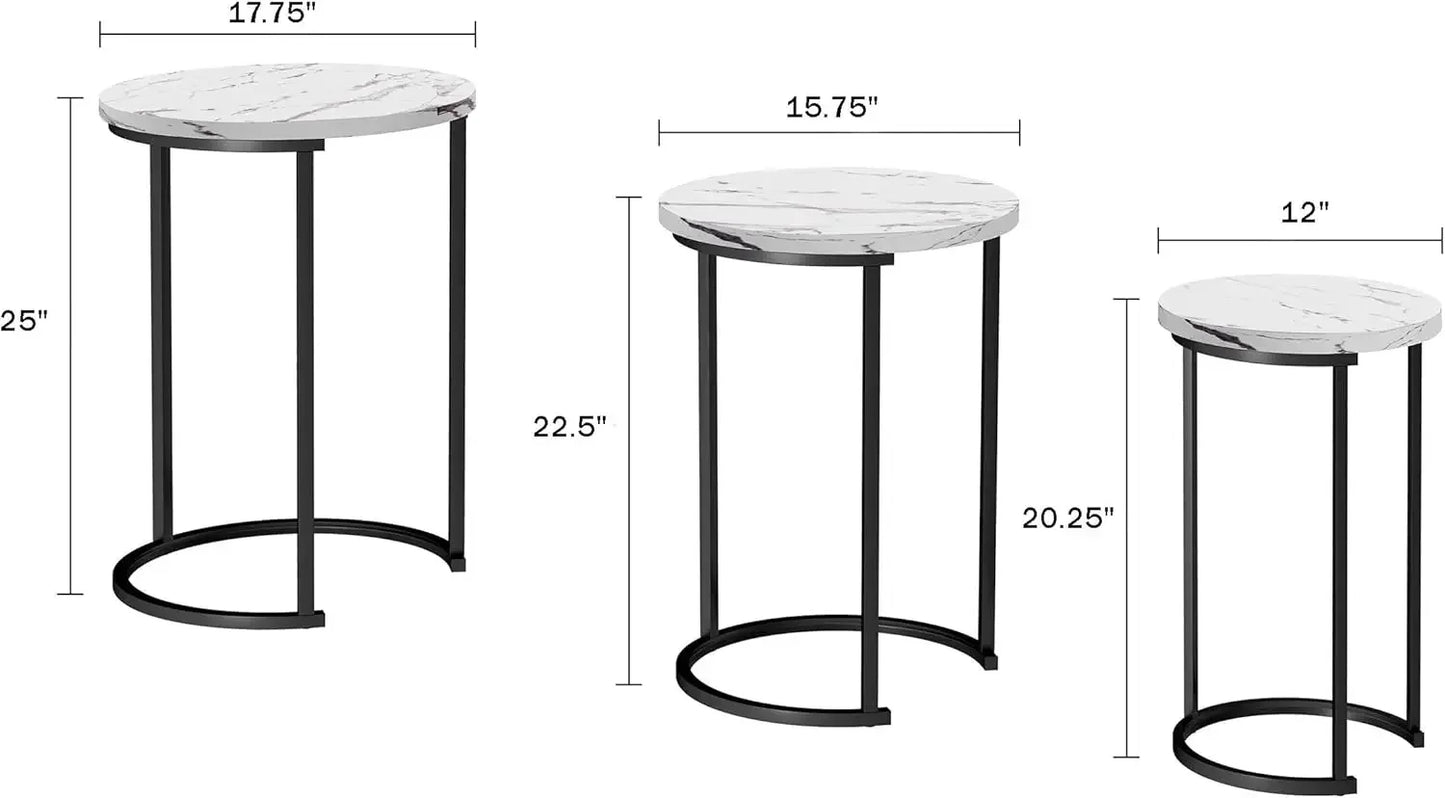 XMSJ Nesting End Tables Set Three With Faux Marble Top