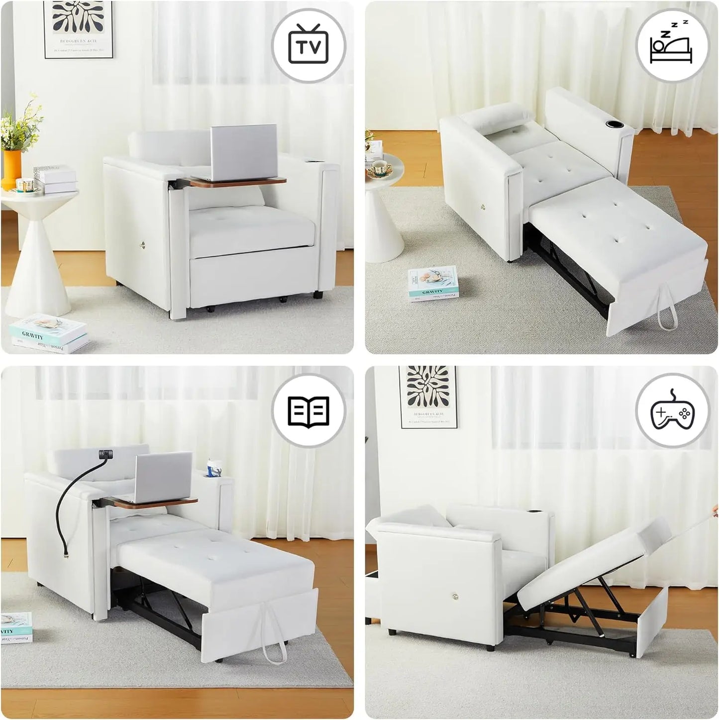 Velvet Convertible Chair Bed, 3 in 1 Multi-Functional Sleeper