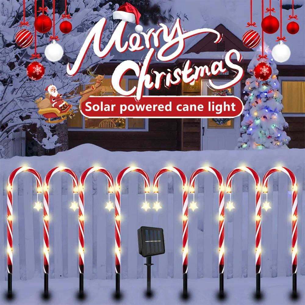 12PCS Solar-Powered Candy Cane Light Christmas Lighted Holiday Displays LED Street Lamps Waterproof Outdoor Garden Landscape