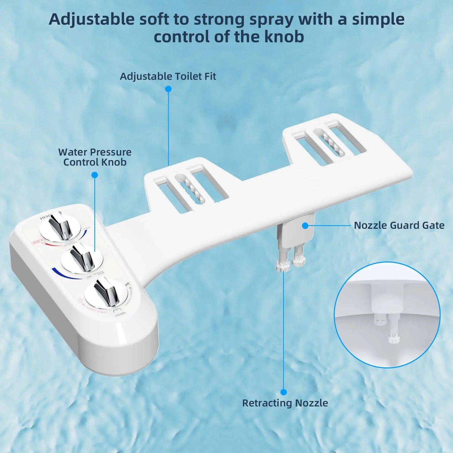Hibbent Toilet Seat Bidet Dual Nozzle Hot Cold Water