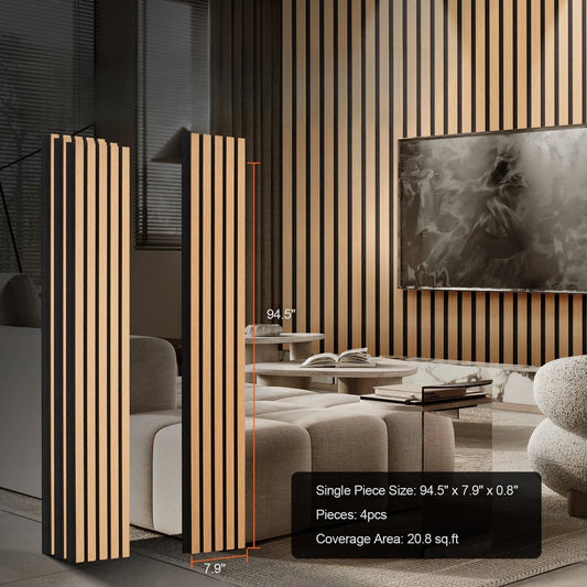4 Piece Wood Slat Acoustic Panels 7.9 x 94.5 Inch Modern Wall Decor Light Oak