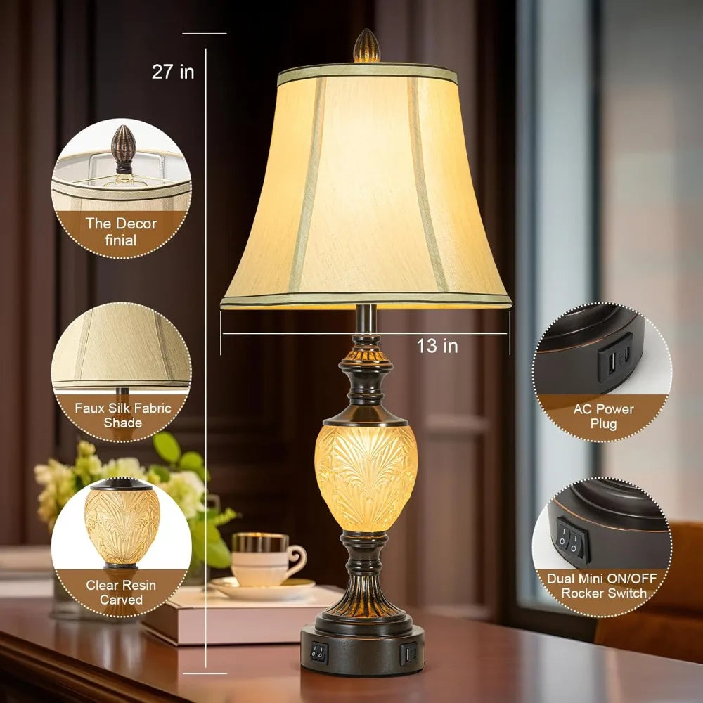 Hign Concerned Vintage Table Lamps Set Of 2 With USB