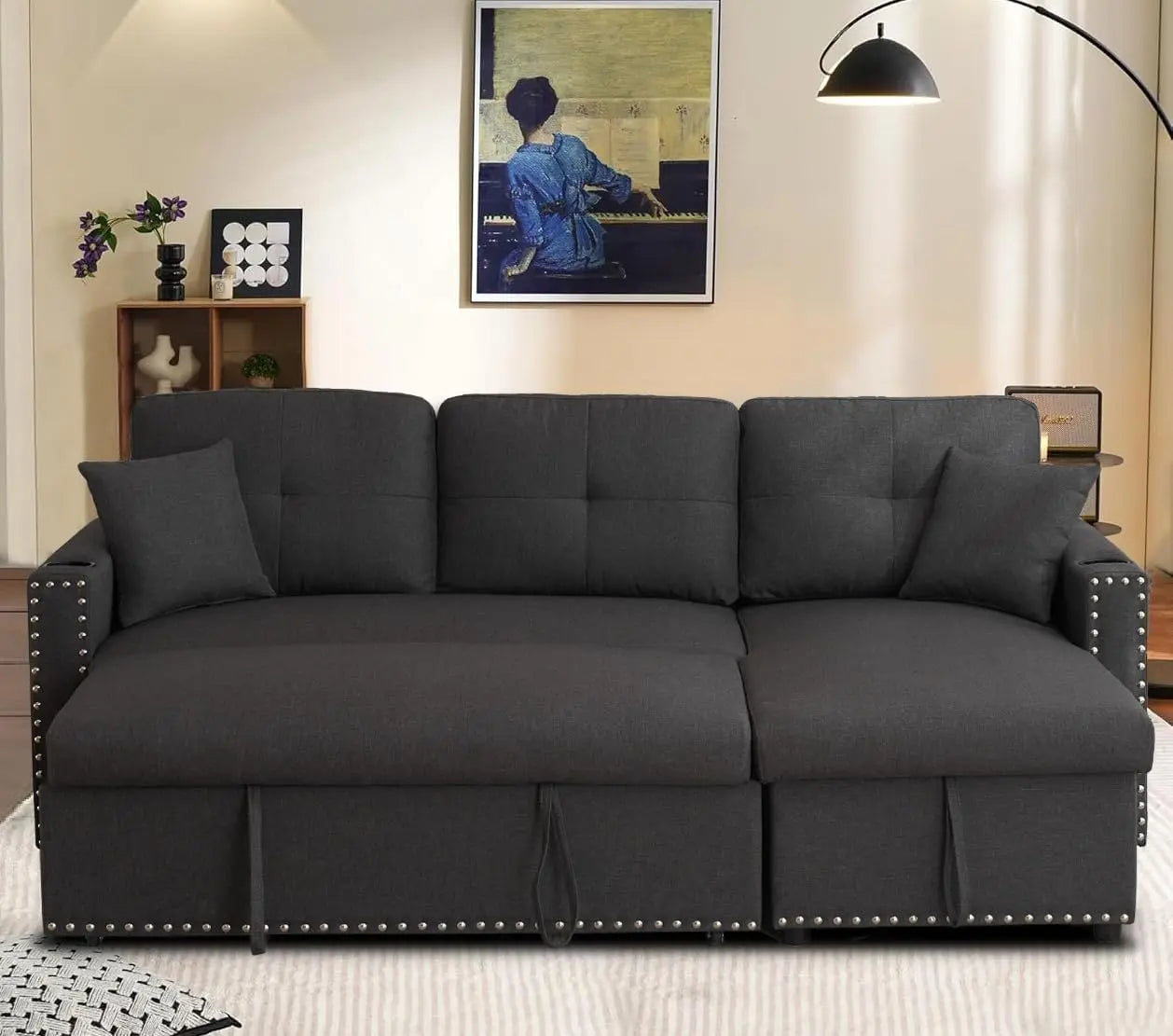 ANGDUO Convertible Sleeper Sofa With Pull Out Bed Storage