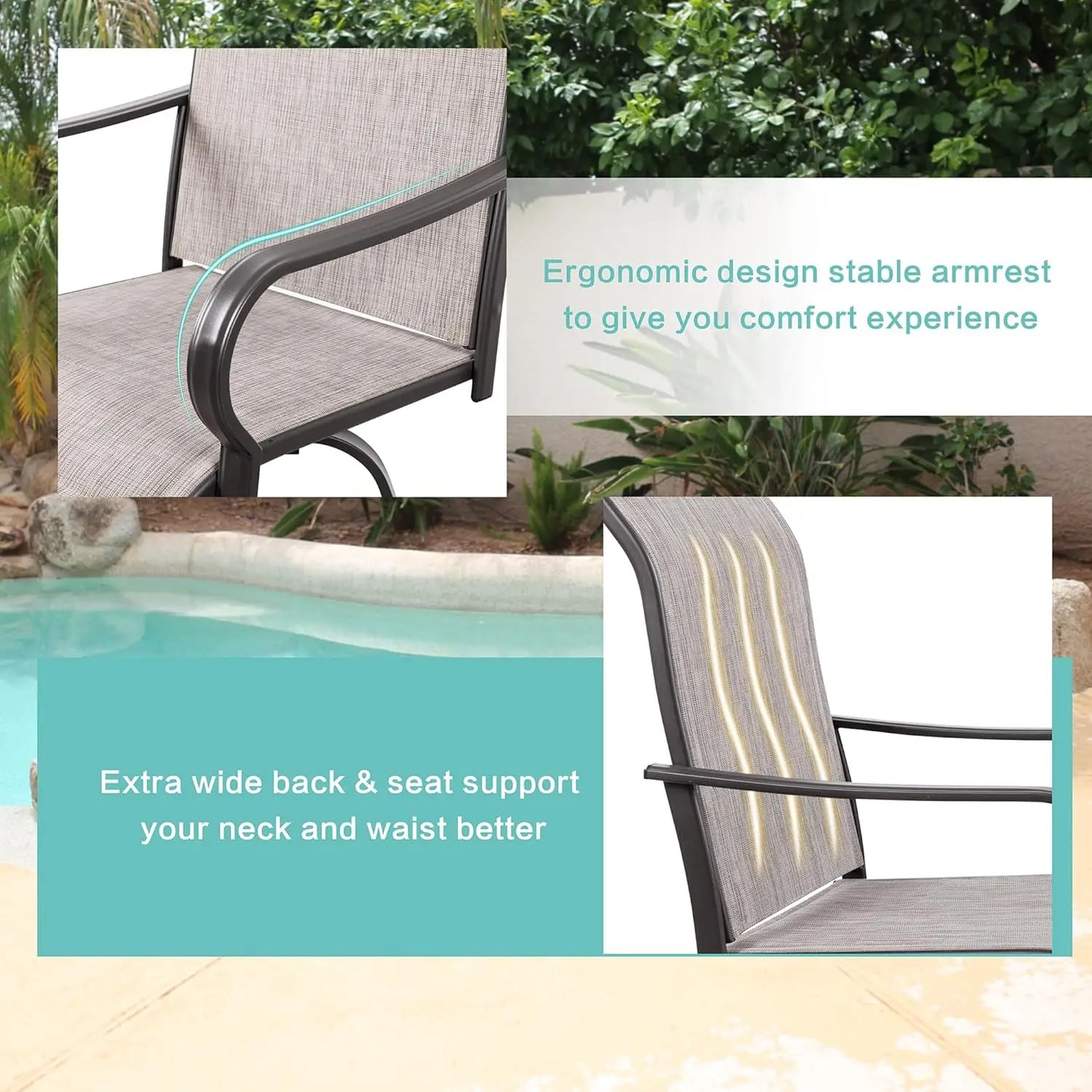 XMSJ Patio Swivel Bar Set All Weather Textilene Table