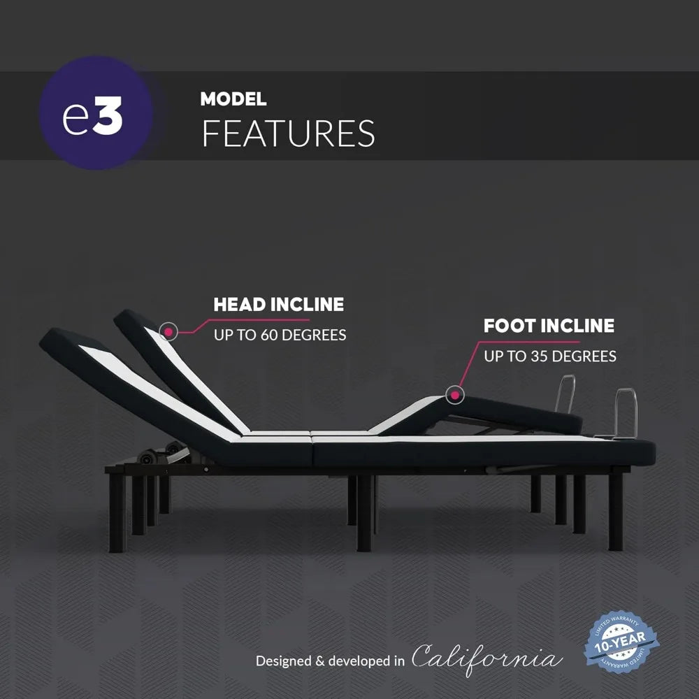 Queen E3 Adjustable Bed Frame with Wireless Remote Control and Customizable Comfort