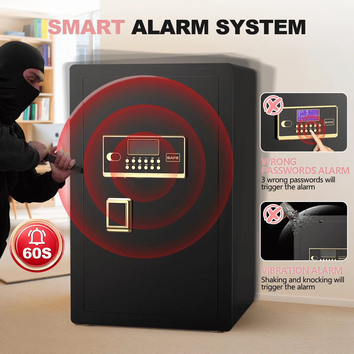 BESAFETY 5.5 Cuft Large Safe Box, Digital Keypad, LCD Screen, Security Home Safe with Interior Safe Lock Box, Removable Shelf