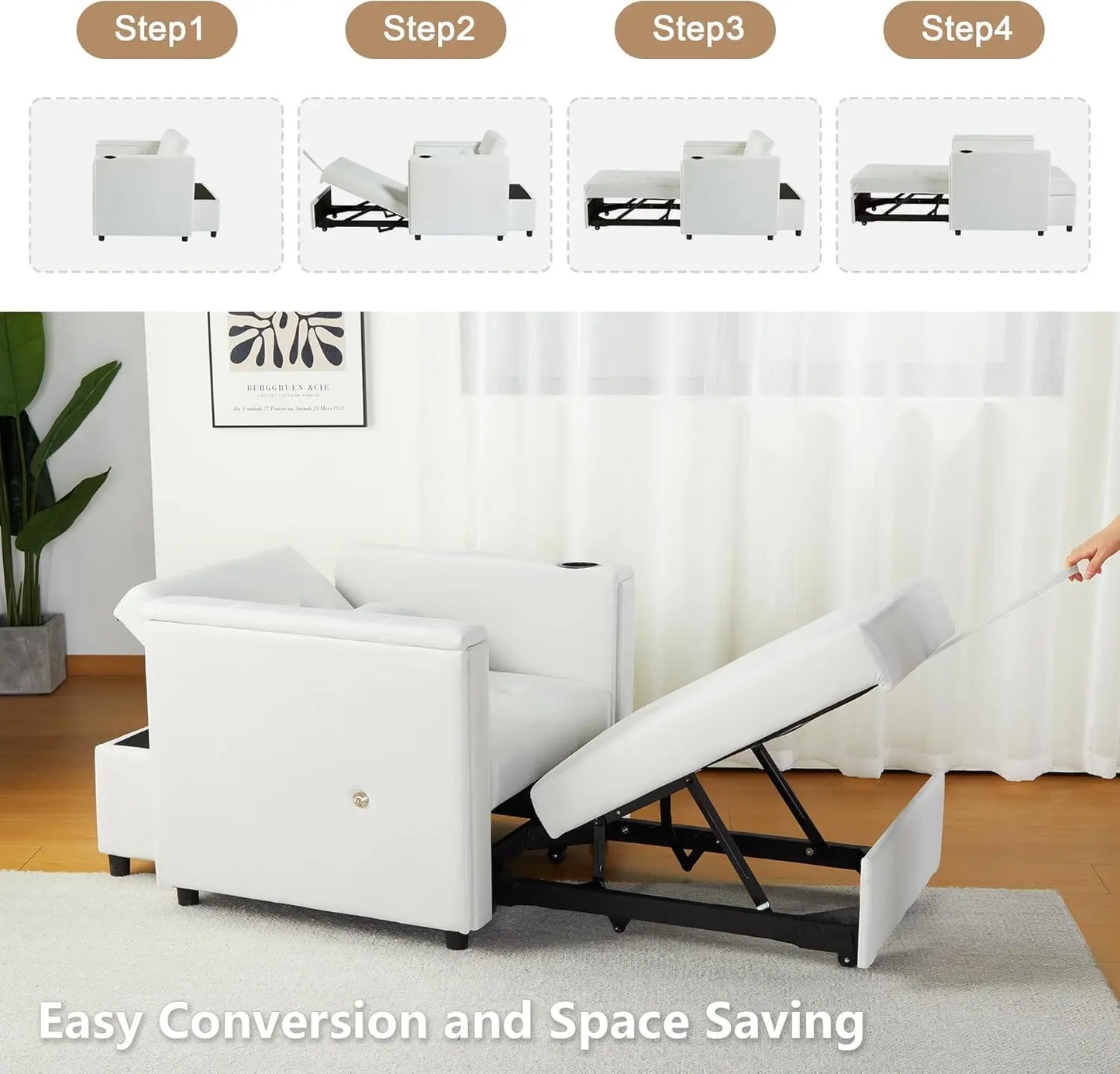 Velvet Convertible Chair Bed, 3 in 1 Multi-Functional Sleeper