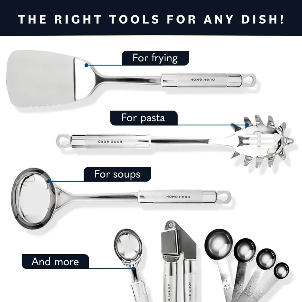 Stainless Steel Kitchen Utensils Set Nonstick Heat Resistant Cooking Essentials