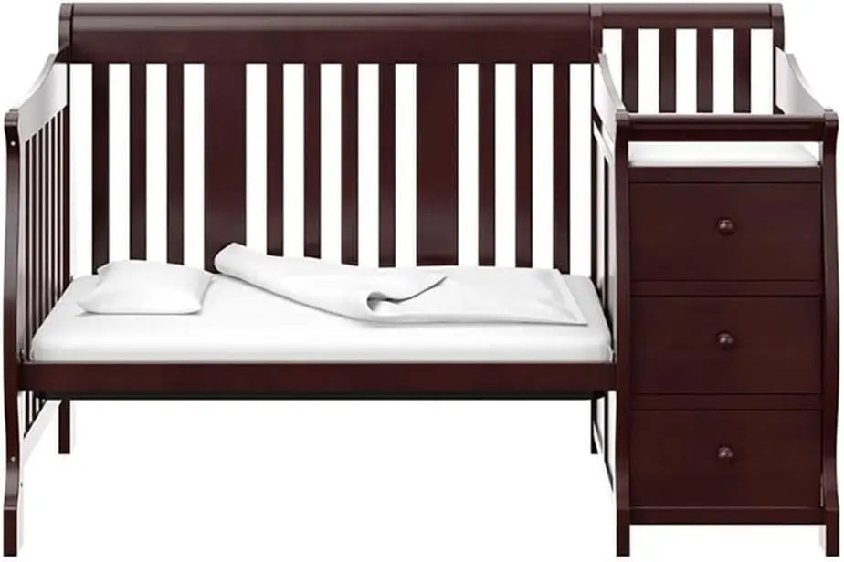 4 In 1 Convertible Crib And Changing Table Combo Espresso Three Level Adjustable Mattress Height Easily Converts To Toddler