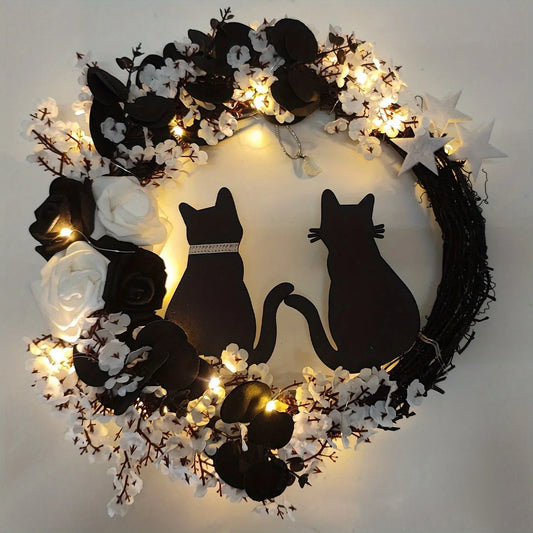 Guangdong Black Cat Halloween Wreath Front Door Decor