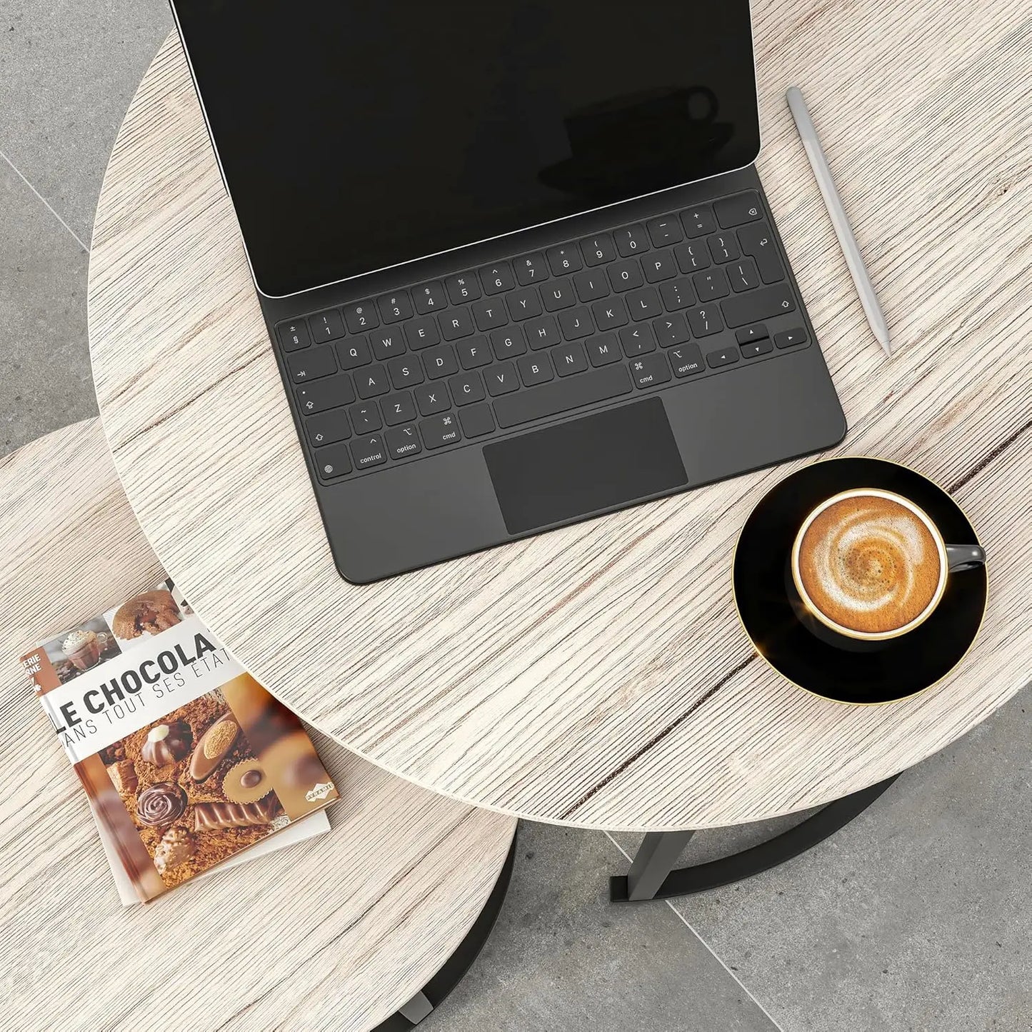 Hign-concerned Round Nesting Coffee Table Set Metal Frame