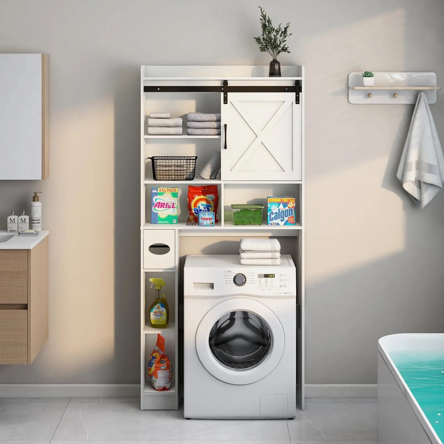 Vabches Over the Toilet Storage Cabinet With Toilet Paper Holder