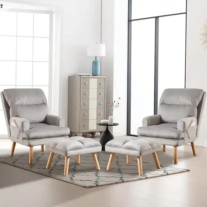 HUANZHUANG Accent Chair With Ottoman And Adjustable Backrest Side Pockets