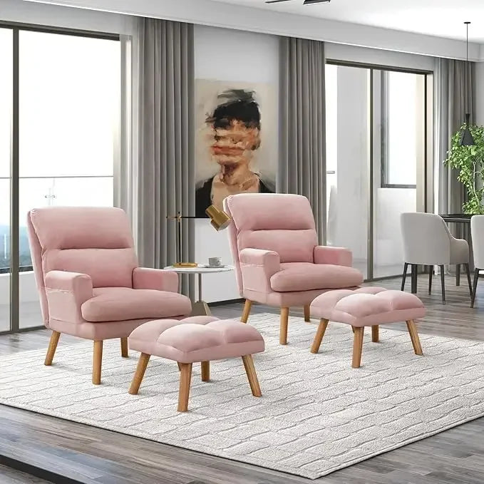 HUANZHUANG Accent Chair With Ottoman And Adjustable Backrest Side Pockets