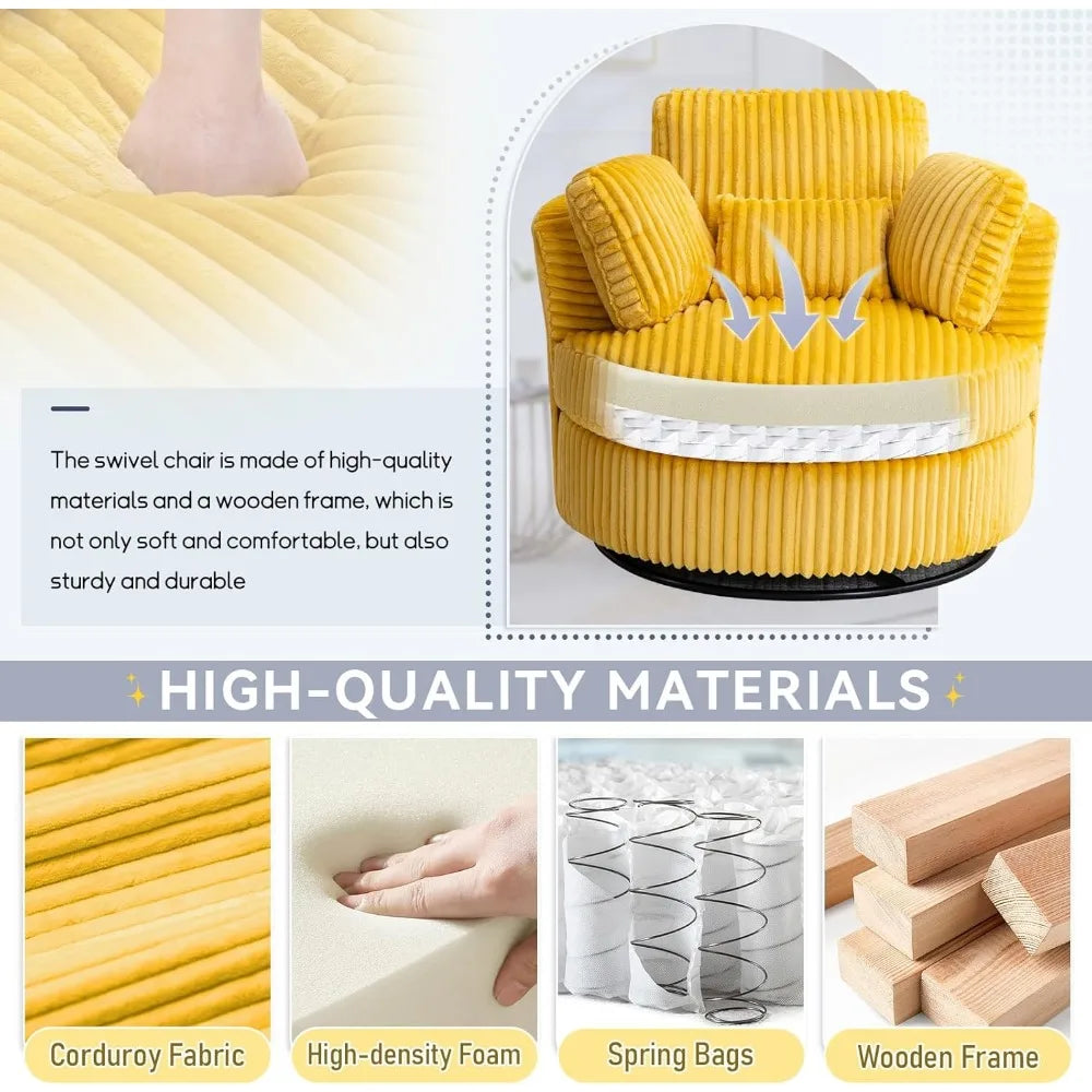 DAFIFY Swivel Barrel Chair Corduroy Armchair With Pillows