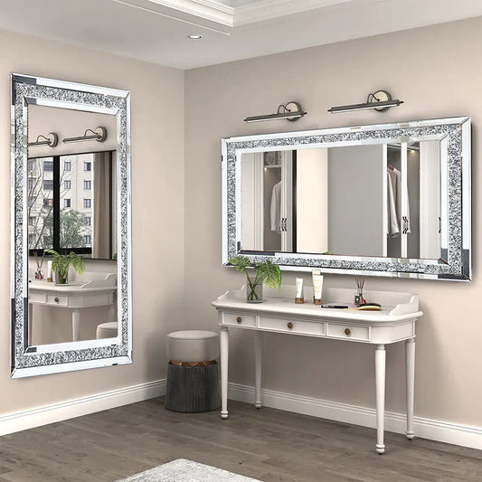 LUVODI Crystal Rhinestone Vanity Frameless Mirror Wall Mounted Dressing Mirror